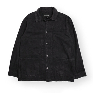 Squirorkop Custom <strong>Black</strong> Twill Cotton Denim <strong>Chore</strong> <strong>Jacket</strong>,Men's Vintage Washed Top Button-up Shacket Streetwear Fashion Style - Product Image 1
