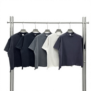 T-shirt Basique Quotidien Unisexe en Coton Tricoté 270 GSM, Coupe Boxy à Épaules Tombantes, Col Rond Uni, Manches Courtes, Personnalisable avec Logo, Formel - Product Image 3