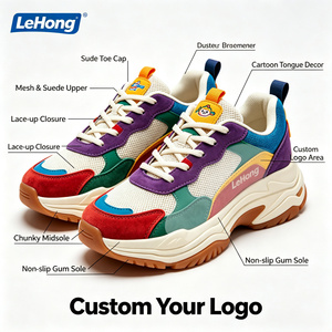 Sneakers Dad Personalizzate con Texture in Pizzo Effetto Crack e Color Block, Logo del Marchio Privato, Suola Spessa Curva con Plateau, Punta Moderata, Unisex, Stile Retrò - Product Image 6