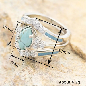 Anello Vintage a Tre Strati Stile Turchese per Donne, Gioiello da Dito alla Moda - Product Image 5