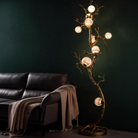 Lampes de sol en cuivre pour la décoration du salon, motif de palmier en laiton, intercalées de boules de cristal, lampe de sol lumineuse en forme de planète