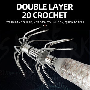 Esche <span class=keywords><strong>artificiali</strong></span> per <span class=keywords><strong>pesca</strong></span> in <span class=keywords><strong>mare</strong></span> esche per calamari di polpo luminoso bagliore nel legno scuro ami per esche di gamberetti - Product Image 4