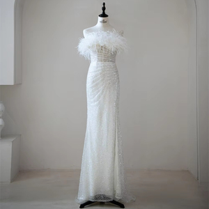 Mily sposa MQW01909 piume di struzzo paillettes festa nuziale sposa da essere abito plissettato abito da sposa - Product Image 1