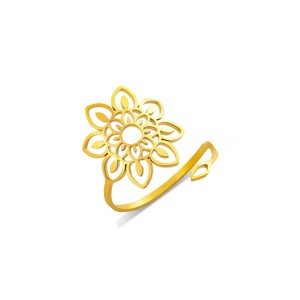 Cincin baja tahan karat bunga matahari filigri cincin jari dapat disesuaikan terbuka wanita perhiasan <span class=keywords><strong>Bohemian</strong></span> Buddha hadiah pernikahan - Product Image 6