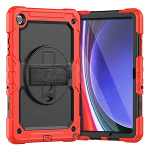 Silicone Hard Case For Samsung Galaxy Tab A9 Plus 11 Inch X210 X215 2023 Shoulder Strap Rotating Stand Built In Screen Protector