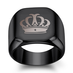 Crown Titanium Steel <b>Ring</b> 18mm Men's Wedding Band Stainless Steel Simple Personalized Laser Engraving Blue Black Gold <b>Silver</b> - Product Image 4