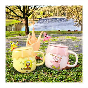 Taza de Cerámica de Porcelana Blanca con Dibujos Animados de <span class=keywords><strong>Bob</strong></span> <span class=keywords><strong>Esponja</strong></span>, con Tapa y Cuchara, Apta para Microondas, Lavavajillas y Altas Temperaturas - Product Image 3