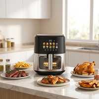 TT SMART Friteuse à air multifonctionnelle à double panier 1700W 6.5L avec revêtement antiadhésif PTFE, contrôle numérique, électrique, économe en énergie