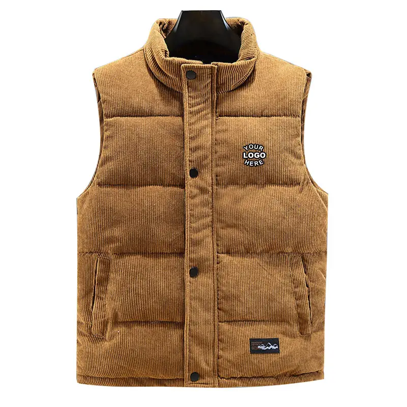 Hot Sales 2022 winter warm sleeveless bubble jackets custom corduroy puffer vest for men