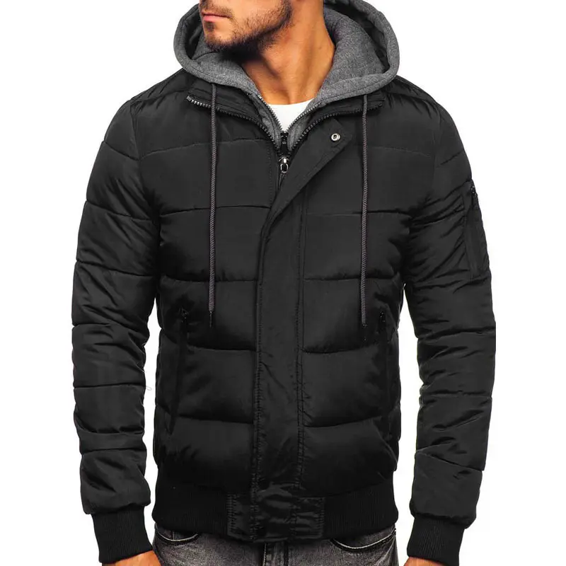 wholesale fashion black casual jacket with fleece hoodies men's jackets from China supplier winter men's coats