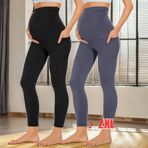 เลกกิ้งคนท้องสำหรับผู้หญิง ไร้ตะเข็บ ยืดหยุ่นสูง กางเกงออกกำลังกายสำหรับตั้งครรภ์ กางเกงโยคะรัดรูป มีเชือกผูกเอว ระบายอากาศได้ดี มีกระเป๋า - Product Image 2