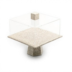 Support à gâteau en bois et nacre avec couvercle en acrylique, forme carrée, taille personnalisée, plateau à dessert au meilleur prix - Product Image 1
