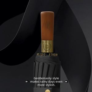 Parapluie entièrement automatique pour homme, manche en bois massif, extra large, renforcé, épais, coupe-vent, protection UV, double usage soleil/pluie - Product Image 4