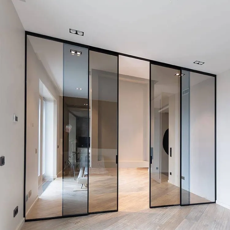 Custom Interior Partition Aluminium Glass Sliding Doors Narrow Frame Aluminum Profile Glass Sliding Door For Bathroom