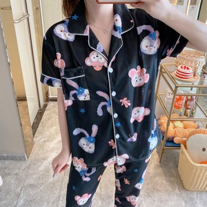 Nuevo Diseño de Pijamas para Mujer, Conjunto de 2 Piezas con Estampado de Dibujos Animados, Pantalones Cortos de Seda de Leche, Ropa de Dormir de Verano con Cuello Solapa - Product Image 6