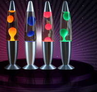 Lampe à lave LED moderne en verre coloré avec base ronde et corps en aluminium arc-en-ciel, garantie 3 ans