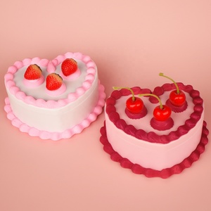 Vintage Style Pink White Heart Shaped Cherry Fake Cake Jewelry <b>Box</b> Mirror Simulation Strawberry Cake Plastic Cream Decoration - Product Image 3
