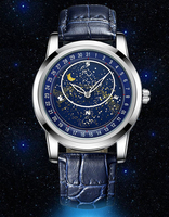 Montre automatique à mouvement automatique, bracelet en cuir véritable, cadran rotatif ciel étoilé, best-seller pour homme