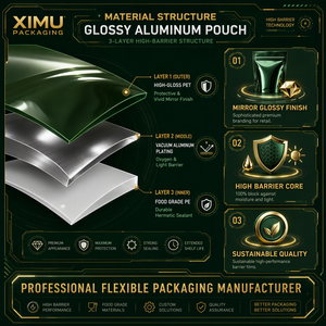 Sachet alimentaire plat sous vide Ximu Packaging, brillant, multicolore, en aluminium plaqué, scellé sur 3 côtés, vente en gros, direct usine - Product Image 3