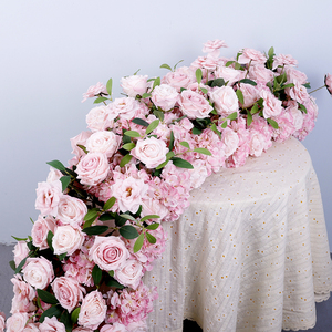 Chemin de table rose personnalisé professionnel, fleurs artificielles pour la décoration de mariage, faux fond, fleurs de mariage - Product Image 4