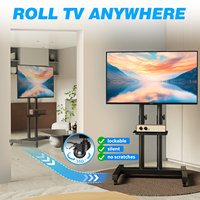Rak TV Mobile Steel untuk TV 40"-83" Beban 110LBS VESA 600x400mm Penyesuaian Tinggi 18-Level 15 Roda yang Dapat Dikunci dan Ditekuk Modern