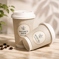 Gobelet à café en papier biodégradable certifié, à double paroi, avec revêtement à base d'eau, impression de logo personnalisé, pour café à emporter, fabriqué en usine