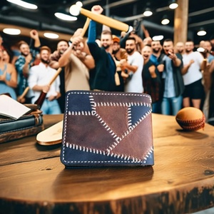For Vintage Custom New Design Baseball Stitching PU Leather Bifold <b>Wallet</b> RFID Unisex Waterproof Custom Logo Card <b>Holder</b> - Product Image 3
