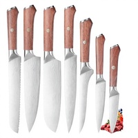 Ensemble complet de couteaux de cuisine artisanaux, couteau à pain, couteau de chef, couteau Santoku, couteau à découper et couteau utilitaire, manche en bois, acier