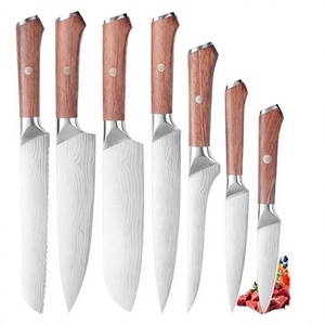 Handmade Seven-piece <b>Set</b> of 5Cr15 Stainless Steel Kitchen <b>Knives</b> Laser-patterned <b>Sharp</b> Tools for Cooking Leather Sheath <b>Knives</b> - Product Image 4