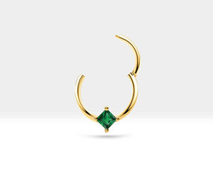 Anneaux clicker en or massif 14K, 16G (1,20 mm), 10-12 mm, pour cartilage externe, émeraude taille princesse, bijoux de piercing - Product Image 2