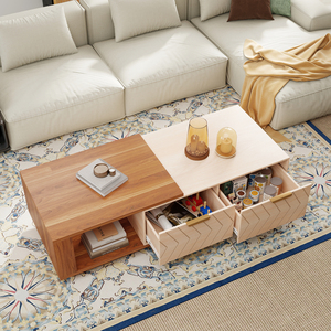 Mesa de Centro Extensible Moderna con Almacenamiento Oculto, Diseño de Madera de Dos Tonos, Longitud Ajustable, Mueble de Sala de Estar para Espacios Pequeños - Product Image 4