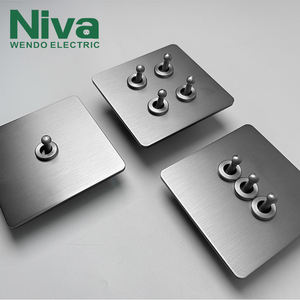 Niva luxe 1 Gang 2 voies hôtel en laiton interrupteur à bascule Style rétro panneau en acier inoxydable prises électriques murales pour la maison - Product Image 2