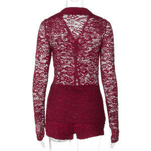 Conjunto <span class=keywords><strong>de</strong></span> Dos Piezas <span class=keywords><strong>de</strong></span> <span class=keywords><strong>Encaje</strong></span> para Mujer en Dos Colores, Camisa Transparente con Botones y Pantalones Cortos Tipo Boyleg, Tallas S-L - Product Image 4