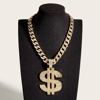 Collier chaîne cubaine avec pendentif dollar incrusté de cristaux, style hip-hop pour enfants, accessoires de danse de rue et de boîte de nuit – Vente chaude