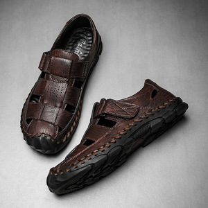 <b>Top</b> Quality Summer Men's Slippers Fashion Leather Sandals for Men Outdoor Beach Flat Slides Slippers Casual <b>Walking</b> style Shoes - Product Image 4