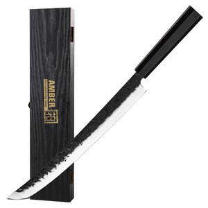 Amber 330mm Professional Fish Salmon <span class=keywords><strong>Katana</strong></span> Kitchen Knives Japanese Sashimi Knife Takamura Sushi Knife with Wooden Handle - Product Image 1