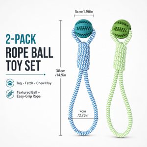 Durable Rubber <b>Ball</b> Nylon Rope <b>Dog</b> Chew Toys Interactive Puppy Cat Toys Small Medium <b>Dogs</b> Teeth Cleaning Dispensing Tug War Play - Product Image 3