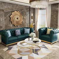Luxus moderne Couch 3-Sitzer Design Holzrahmen Leder Chesterfield Sofa Wohnzimmer möbel Sets mit Edelstahl Bein