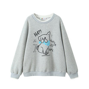 Sweat-shirt surdimensionné pour femme Happy Plus, doublé en polaire, avec imprimé chien, dessin animé, tissu en molleton, grande taille, vêtements d'hiver - Product Image 3