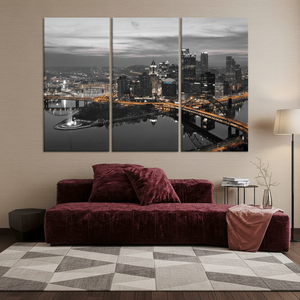 Pittsburgh Night View Printed <b>Canvas</b>: Urban Elegance <b>Wall</b> <b>Art</b>,SET OF 3 <b>CANVAS</b> - Product Image 3