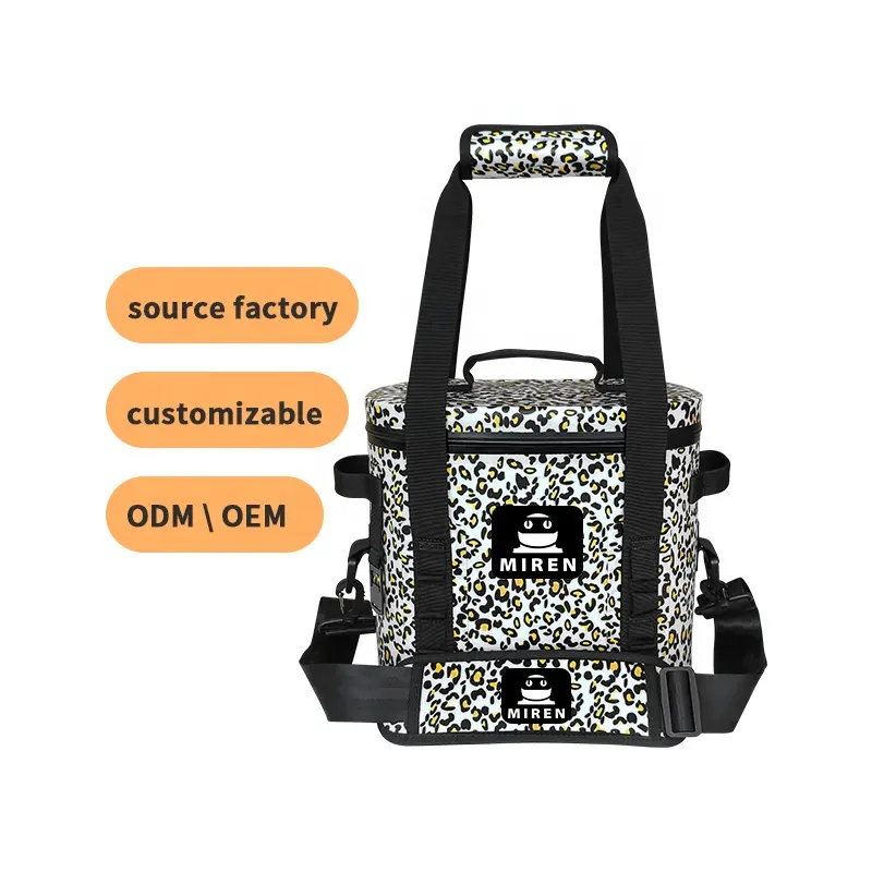 Enfriador de hielo TPU de 14L, bolsa enfriadora suave con estampado de leopardo, cremallera resistente al agua