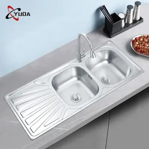 GALENPOO Double Basin Stainless Steel Kitchen Sink Stainless Steel Undermount Sink With Drain Board