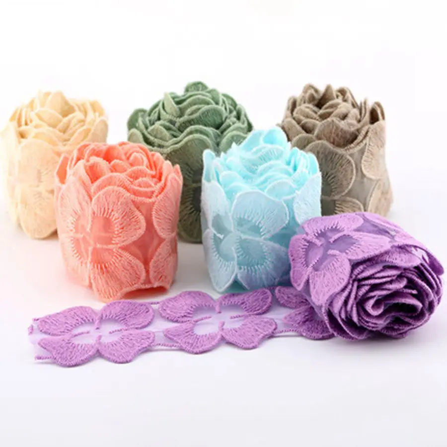 Coomamuu fita de renda decorativa, 5.3cm 3d flor de renda tecido malha aparas de renda diy roupas de costura fita de renda para vestido