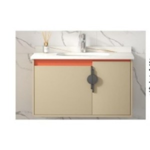 <b>Bathroom</b> Vanity Unit With One-Piece Ceramic Basin Milk Coffee Color Modern Minimalist <b>Wall</b> Mounted <b>Cabinet</b> - Product Image 3