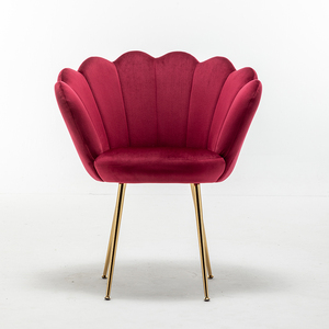 Fauteuil d'appoint moderne en velours <span class=keywords><strong>rouge</strong></span>, forme de pétale, avec pieds en métal doré, capacité de charge de 250 lb, fauteuil de loisirs - Product Image 1