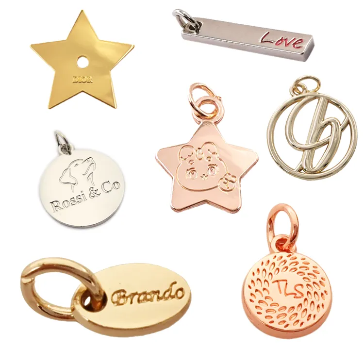 Personalized die cast brand logo custom metal pendant charm jewelry tags for necklace