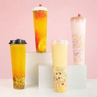 Gobelets jetables en plastique PP de 32 oz (1000 ml) avec logo personnalisé imprimé, 90 mm, pour boissons froides, thé au lait, bubble tea