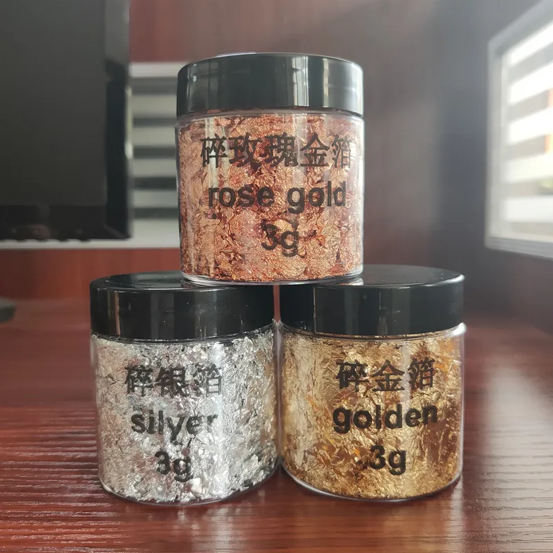 Gold Leaf Sheet Flake For Gilding Decoration Foil Flake 3gr 5gr 10gr Fashion Popular Nail Art Copper Gold And Silver Foil Flakes