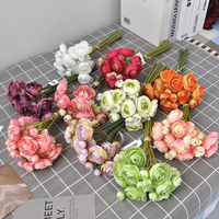 Bunga Buket Mini Ranunculus Mawar Teh Buatan Grosir untuk Dekorasi Wisuda, Hari Ibu, Hari Valentine, Rumah, dan Pernikahan