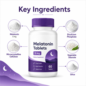 Offre Spéciale – Comprimés de Mélatonine Liposomale Végétalienne Naturelle à Faible Teneur en Sucre et Sans Gluten pour Adultes, 3mg/5mg/10mg, Aide au Sommeil, 60 Comprimés - Product Image 2
